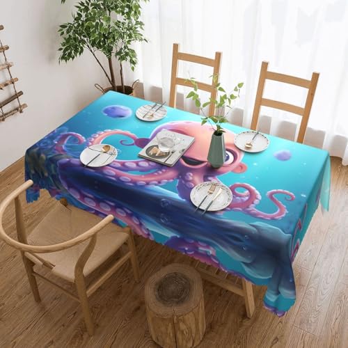 KINGWW Niedliche Cartoon-Oktopus-Tischdecken für rechteckige Tische, wiederverwendbare und waschbare Tischdecke, Polyester-Stoff-Tischdecken von KINGWW