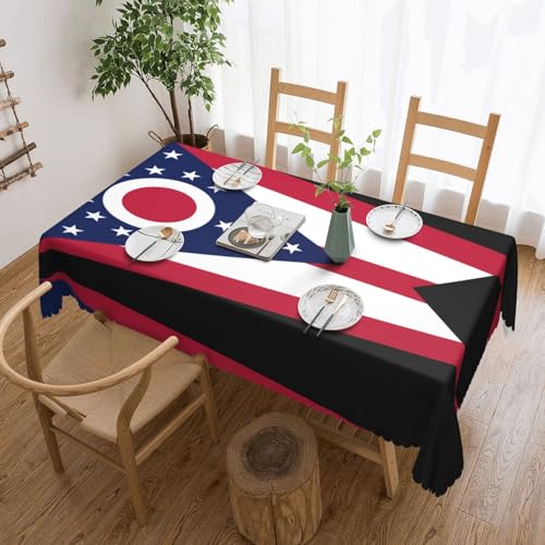 KINGWW Ohio State Flag Ohio State Flagge, fettabweisende quadratische Tischdecken für rechteckige Tische, wiederverwendbare und waschbare Tischdecken, Polyester-Stoff-Tischdecken von KINGWW