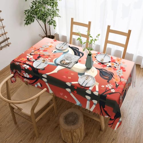 KINGWW Pferde-Tischdecken mit blühenden Bäumen, Anti-Fett, quadratische Tischdecken für rechteckige Tische, wiederverwendbare und waschbare Tischdecken, Polyester-Stoff-Tischdecken von KINGWW
