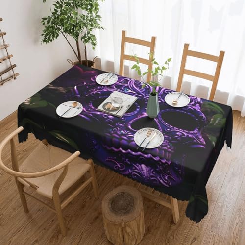 KINGWW Purple Floser and Sugar Horror Skull Purple Floser and Sugar Horror Skull Anti-Grease Square Tablecloths for Rectangle Tables Reusable And Washable Table Clothes, Polyester Fabric Table Covers von KINGWW
