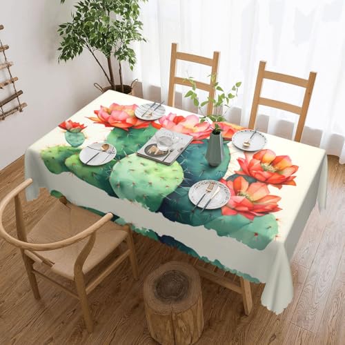 KINGWW Quadratische Tischdecke, Motiv: Kaktus, Aquarell, Kaktus, fettabweisend, quadratisch, für rechteckige Tische, wiederverwendbare und waschbare Tischdecken, Polyester-Stoff-Tischdecken von KINGWW