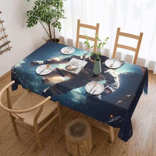 KINGWW Quadratische Tischdecke mit Astronauten-Astronauten-Motiv, fettabweisend, für rechteckige Tische, wiederverwendbare und waschbare Tischdecken, Polyester-Stoff-Tischdecken von KINGWW
