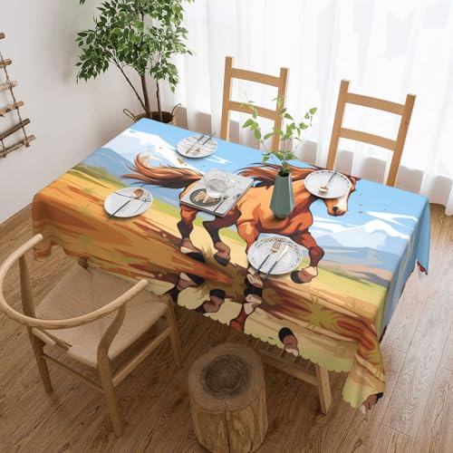 KINGWW Quadratische Tischdecke mit Cartoon-Pferd, fettabweisend, für rechteckige Tische, wiederverwendbare und waschbare Tischdecke, Polyester-Stoff-Tischdecken von KINGWW