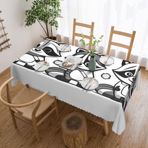 KINGWW Quadratische Tischdecke mit Cartoon-Waschbär für rechteckige Tische, wiederverwendbare und waschbare Tischdecke, Polyester-Stoff-Tischdecken von KINGWW
