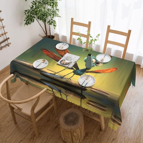 KINGWW Quadratische Tischdecke mit Libellen-Motiv, fettabweisend, quadratisch, wiederverwendbar und waschbar, Polyester-Stoff-Tischdecken von KINGWW