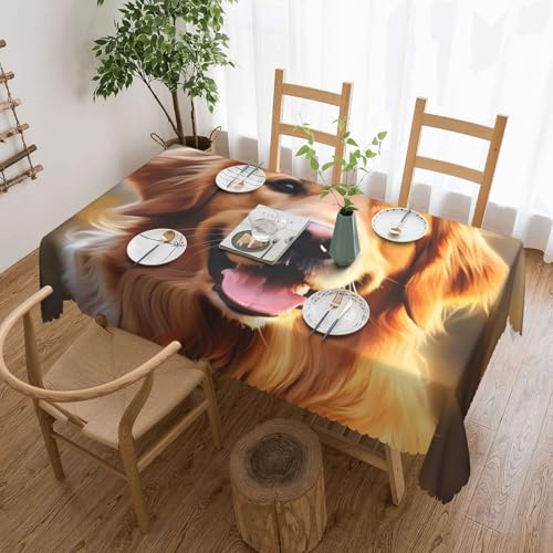 KINGWW Quadratische Tischdecke mit goldenem Retriever-Hund und Golden Retriever, fettabweisend, quadratische Tischdecken für rechteckige Tische, wiederverwendbare und waschbare Tischdecke, von KINGWW