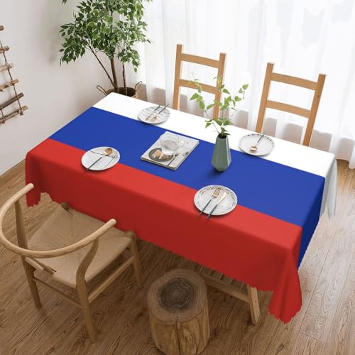 KINGWW Quadratische Tischdecke mit russischer Flagge, fettabweisend, quadratische Tischdecken für rechteckige Tische, wiederverwendbare und waschbare Tischdecken, Polyester-Stoff-Tischdecken von KINGWW