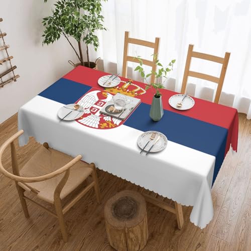KINGWW Quadratische Tischdecke mit serbischer Flagge von Serbien, fettabweisend, quadratische Tischdecken für rechteckige Tische, wiederverwendbare und waschbare Tischdecken, von KINGWW