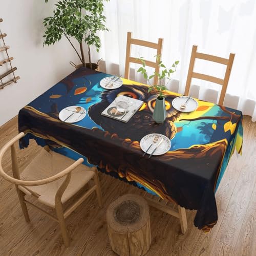 KINGWW Rechteckige Tischdecke mit gelbeäugigen Eulen, fettabweisend, quadratische Tischdecken für rechteckige Tische, wiederverwendbare und waschbare Tischdecken, Polyester-Stoff-Tischdecken von KINGWW