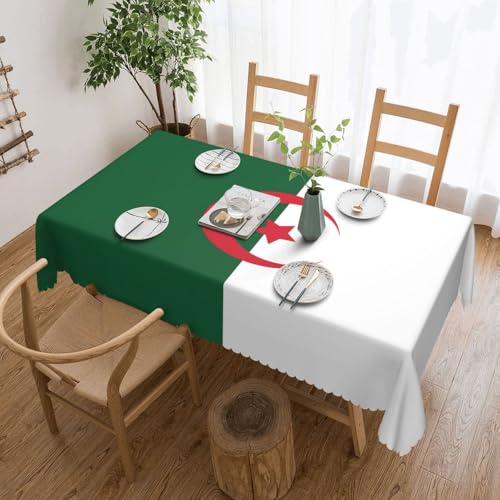 KINGWW Tischdecke mit Flagge von Algerien, fettabweisend, quadratisch, für rechteckige Tische, wiederverwendbare und waschbare Tischdecken, Polyester-Stoff-Tischdecken von KINGWW