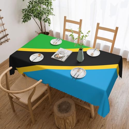 KINGWW Tischdecke mit Tansania-Flagge, fettabweisend, quadratisch, für rechteckige Tische, wiederverwendbare und waschbare Tischdecken, Polyester-Stoff-Tischdecken von KINGWW