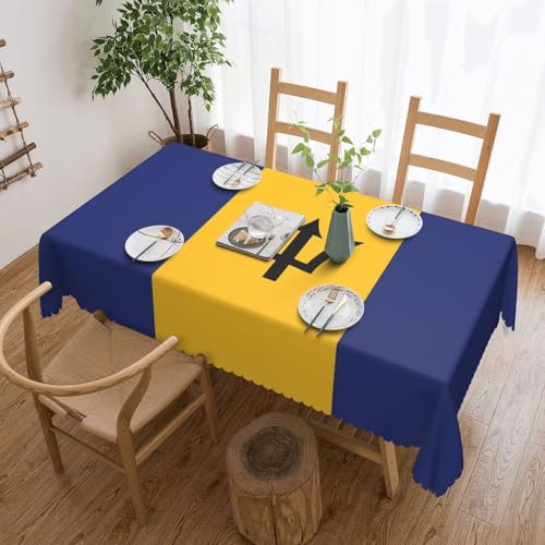KINGWW Tischdecke mit der Flagge von Barbados, fettabweisend, quadratisch, für rechteckige Tische, wiederverwendbare und waschbare Tischdecken, Polyester-Stoff-Tischdecken von KINGWW