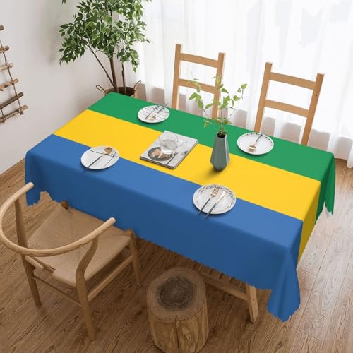 KINGWW Tischdecke mit gabunischer Flagge, fettabweisend, quadratisch, für rechteckige Tische, wiederverwendbare und waschbare Tischdecken, Polyester-Tischdecken von KINGWW