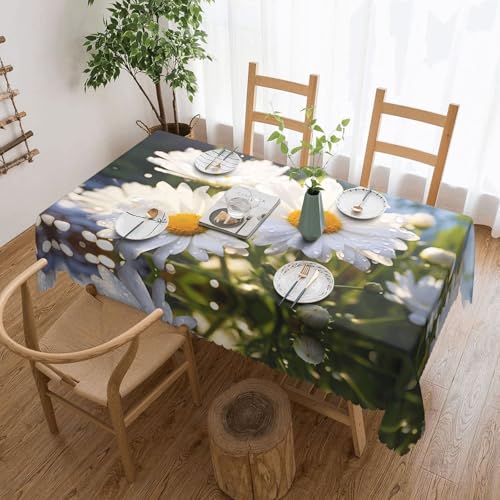 KINGWW Weiße Gänseblümchen, fettabweisende quadratische Tischdecken für rechteckige Tische, wiederverwendbare und waschbare Tischdecken, Polyester-Tischdecken von KINGWW