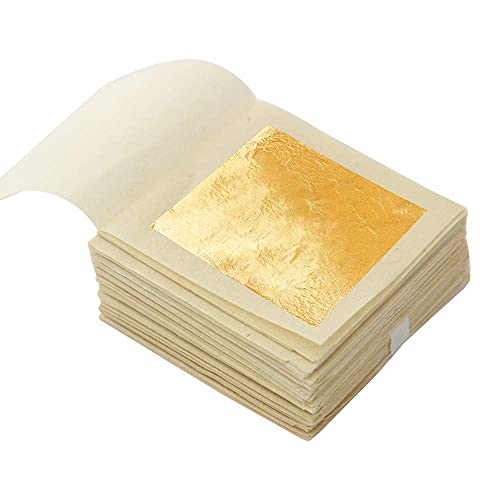 KINNO Echte Blattgold Essbar 24 Karat Goldfolie 4.33 * 4.33cm zum Basteln Lebensmittel Kuchen Backen Torten Dekorfolie Kunsthandwerk 100 Blatt von KINNO