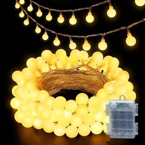 KINREECELL Kugellichterkette, 10m 100 LED-Lichterketten, 8 Modi zum Aufhängen, warmweiße Lichterketten, IP44 wasserdicht, geeignet für Heimdekoration, drinnen, draußen, Party-Dekoration, Weihnachten von KINREECELL