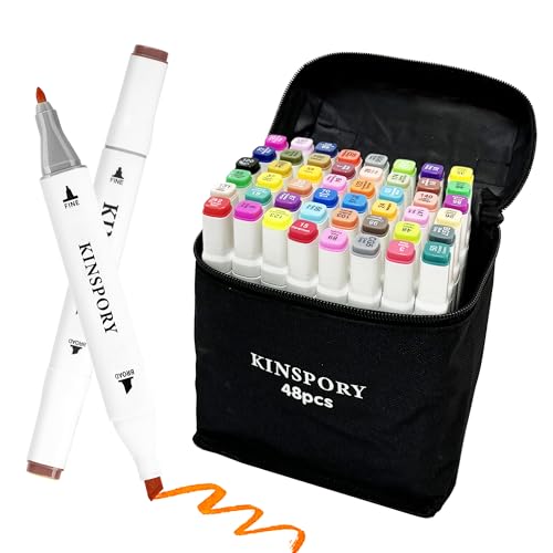 KINSPORY 48 Farben Marker Stifte Set, Filzstifte, Alkohol Stifte Set, Permanent Marker Pens mit Basis von KINSPORY