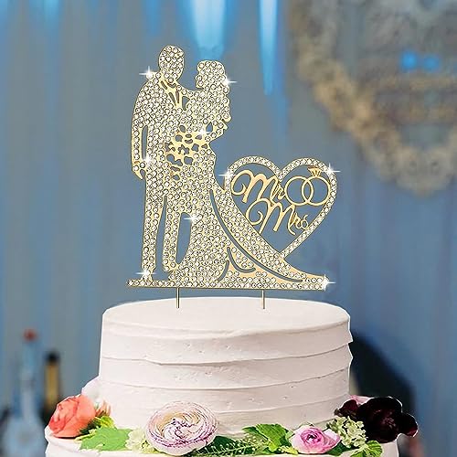 KIPETTO Herr und Frau Hochzeitstorte Topper Funkelnde Kristalllegierung Strass Braut und Bräutigam Liebe Herz Paar Kuchen Topper für Hochzeitstag Vorschlag Verlobungs Party von KIPETTO