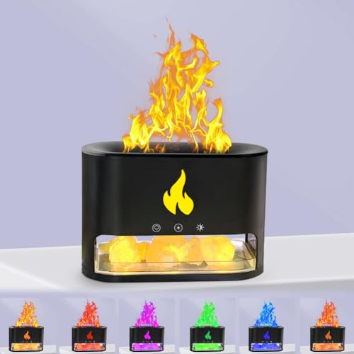 KIPIDA Flame Air Diffuser, Aroma Diffuser für ätherische öle, Smart 7 Farben LED Diffuser Luftbefeuchter mit Salzkristalle Flammeneffekt Luftreiniger USB Humidifier DuftöL Diffusor für Zuhause Büro von KIPIDA