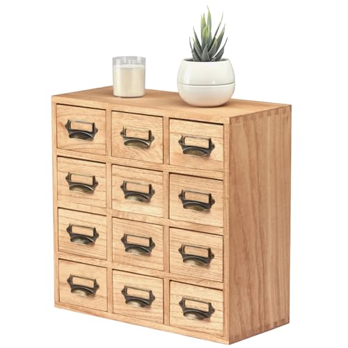 KIRIGEN Holz Schublade Organizer Desktop Storage Cabinet Box Schubladen für Home Office Desk Organisation und Lagerung 12 Schubladen Mini Kommode mit Metallgriffen Natural von KIRIGEN