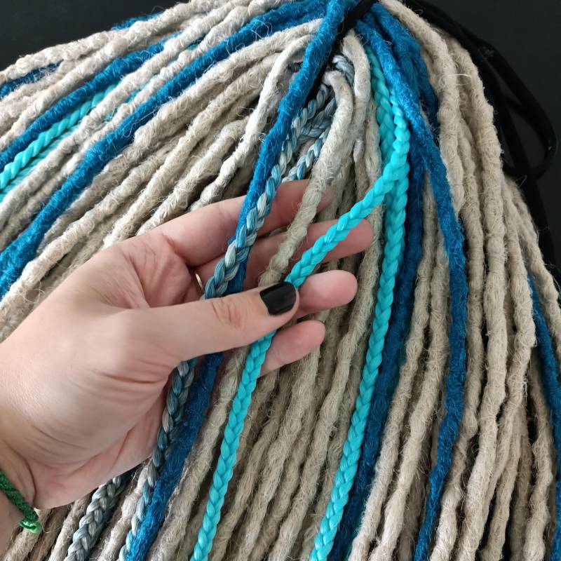 Lange Blaue Häkeln Haare/Türkise Dreadlocks Doppel Ended Platin Zöpfe Verlängerungen Distressed Loks Für Rave Outfit von KIRINDREADS