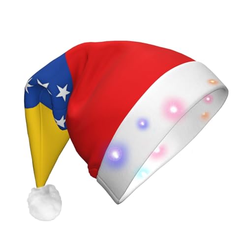 KIRROWE Flagge von Venezuela Leuchtende Weihnachtsmütze - Erwachsene Lange Weihnachtsmütze mit LED-Beleuchtung - Fröhliche leuchtende Weihnachtsmütze für Urlaubsanlässe von KIRROWE