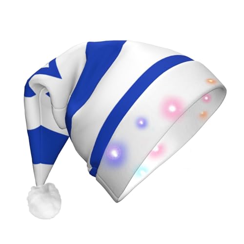 KIRROWE Israelische Flagge Leuchtende Weihnachtsmütze - lange Weihnachtsmütze für Erwachsene mit LED-Beleuchtung - fröhlich leuchtende Weihnachtsmütze für festliche Anlässe von KIRROWE