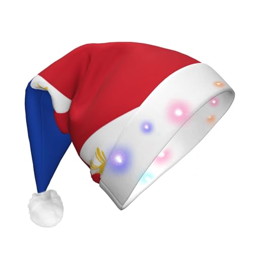 KIRROWE Philippinische Flagge Leuchtende Weihnachtsmütze - lange Weihnachtsmütze für Erwachsene mit LED-Beleuchtung - Fröhlich leuchtende Weihnachtsmütze für festliche Anlässe von KIRROWE