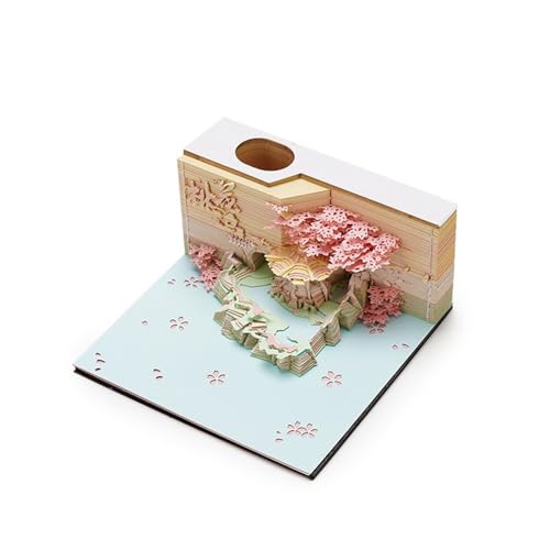 3D Calendar 2025, Peach Blossom Island Time Piece Calendar 2025, DIY Tear Away Paper Carving Sticky Note, Cards for Office Home Gifts Ornaments (Peach Blossom Island) von KIRVCN