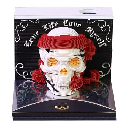 3D Calendar 2025, Skull Time Piece Calendar 2025, DIY Tear Away Paper Carving Sticky Note, Cards for Office Home Gifts Ornaments (Skull) von KIRVCN