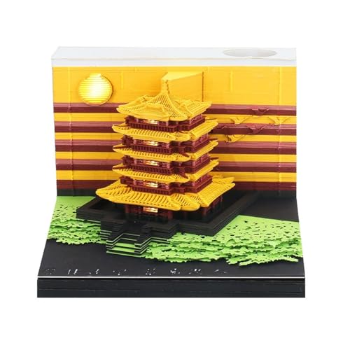 3D Calendar 2025, Yellow Crane Tower Time Piece Calendar 2025, DIY Tear Away Paper Carving Sticky Note, Cards for Office Home Gifts Ornaments (Yellow Crane Tower) von KIRVCN