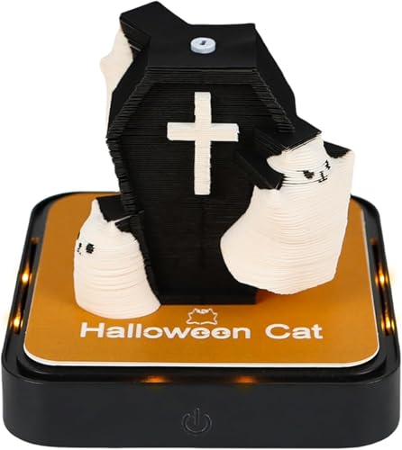 3D-Kalender 2025, Halloween-Katzen-Zeitstück-Kalender 2025, DIY-Papierschnitzerei, Haftnotizen, Karten für Büro, Zuhause, Geschenke, Ornamente (Halloween-Katze) von KIRVCN