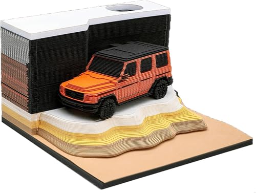 3D-Notizblock 2025-Tischkalender,Geländewagen Antihaft-Notizblock, Kreatives Papierskulptur-Bastel mit Stifthalter 3D-Kunst KreativeHaftnotizen, Kunstkalender DIY (Geländewagen) von KIRVCN