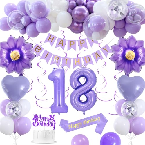 18 Geburtstagsdeko, Lila 18 Geburtstag Deko Frauen Macaron Lila Weiß Luftballons HAPPY BIRTHDAY Banner Nummer 18 Luftballons Herz Luftballons Happy 18th Birthday Kuchenaufsatz von KISPATTI