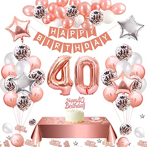 40. Geburtstag Dekorationen Frauen 40. Geburtstag Luftballons Rose Gold 40th Ballons Happy Birthday Banner Konfetti Latex Ballons Folienbanner Ballons für Frauen Geburtstag Party Dekorationen Supplies von KISPATTI