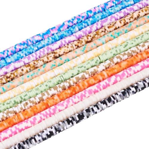 12 Stränge, flache, runde Modelliermassen-Perlen, 5,5 mm, bunte Scheiben, Abstandshalter für DIY-Armbänder, Halsketten, Ohrringe, Schmuckherstellung von KISSITTY