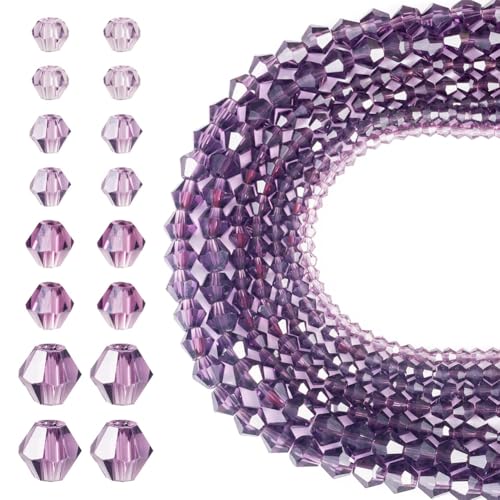 16 Stränge, violette, facettierte Doppelkegel-Glasperlen, transparente Doppelkegel-Glasperlen, 3–6 mm, Kristall-Doppelkegel-Abstandshalter für selbstgemachte Halsketten, Armbänder, Ohrringe, von KISSITTY