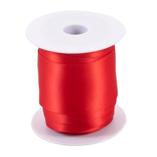 9,1 m rotes Polyester-Satinband, 3,8 cm, doppelseitiges Satinband, Weihnachten, Drahtrand, Rolle für DIY-Kranz, Girlande, Zuhause, Party, Hochzeit, Dekoration, Basteln von KISSITTY