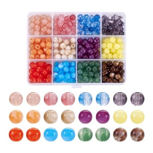 KISSITTY 360 Stück Jade-Imitations-Perlen für Schmuckherstellung, 8 mm, 12 Farben, Acrylperlen für Bastelarbeiten, Armbänder, Bastelarbeiten, Dekorationen von KISSITTY