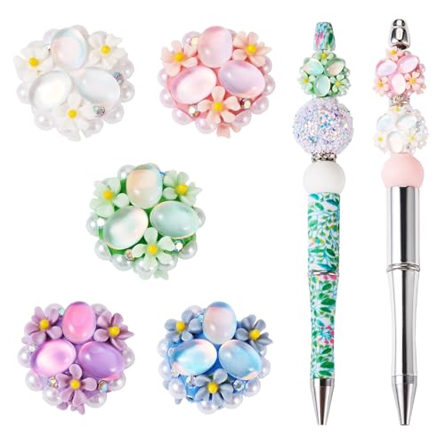 KISSITTY 5 x 20 mm große Blumen-Polymer-Ton-Perlen zur Stiftherstellung, bunt, rund, gebohrt, lose Abstandshalter, Perlen für selbstgemachte Schmuckherstellung, Halsketten, Ohrringe, Armbänder, von KISSITTY