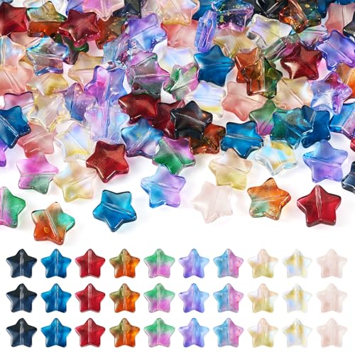 KISSITTY Glasperlen in Sternform, transparent, Farbverlauf, lose Abstandshalter, für Schmuckherstellung, Halsketten, Armbänder, Ohrringe, Bastelarbeiten, Geschenke, 100 Stile, 100 Stück KISSITTY Glasperlen in Sternform, transparent, Farbverlauf, lose Abstandshalter, für Schmuckherstellung, Halsketten, Armbänder, Ohrringe, Bastelarbeiten, Geschenke, 100 Stile, 100 Stück von KISSITTY