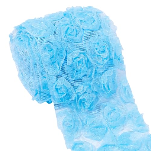 KISSITTY Spitzenband, 91 cm, Rosenblüte, Polyester-Besatz, blaues Band, dekorative Bordüre für Handwerk, Kleidung, Nähen, Brautkleid, Hochzeitskleid, Applikationen von KISSITTY