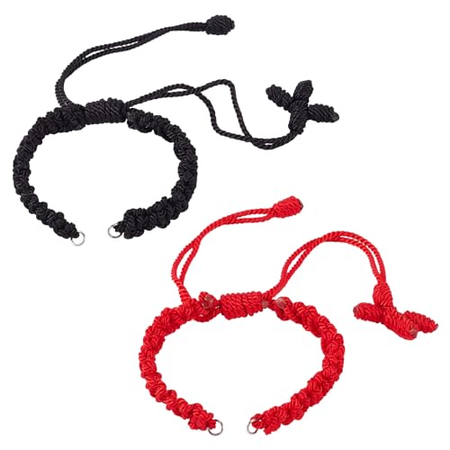 KISSITTY Verstellbares, geflochtenes Nylon-Armband, halbe Fertigung, schwarz-rote Kordel-Armband mit Biegering für Frauen, DIY-Freundschaftsarmband, Schmuckherstellung für Verbindungsanhänger von KISSITTY