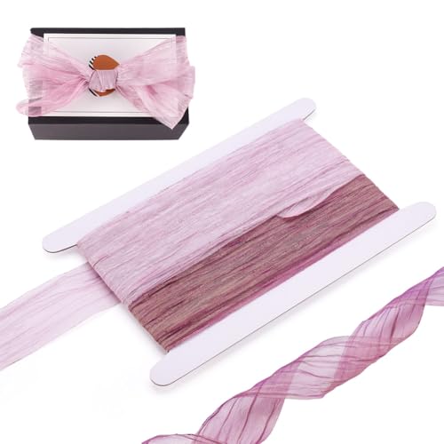 Knitterband aus Polyester, 9,1 m, 3,8 cm, für Geschenkverpackung, Stoffband für Bastelarbeiten, Schleifen, Zuhause, Party, Hochzeit, Dekoration, Handwerk (Alte Rose und Distel) von KISSITTY