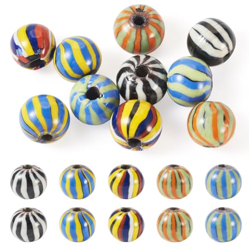 Nepalesische Lampwork-Perlen, handgefertigt, rund, mit Streifenmuster, Perlen für Halsketten, Armbänder, Ohrringe, Schmuckherstellung, Handwerk, 10 Stück von KISSITTY