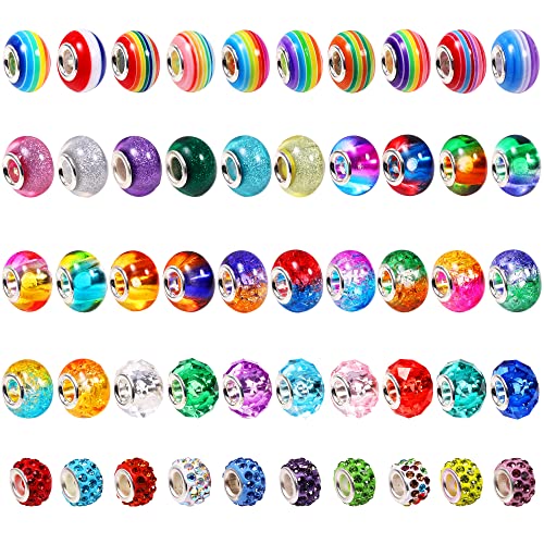 KISSPAT Geschenke für Mädchen 100 Stück Bunte Perlen zum Auffädeln, Europäische Glasperlen Großloch Beads für Charms Schmuckherstellung, Kinderschmuck Basteln Geschenk Mädchen 4 5 6 7 8 9 Jahre von KISSPAT