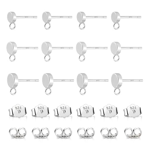 Silber 925 Ohrringe Rohlinge, Ohrstecker Rohlinge hypoallergen 12 Stück Ohrstecker flache Selber Machen Set Ohrstecker mit Schmetterlings Ohrring Verschlüssen für die Schmuckherstellung von KISSPAT