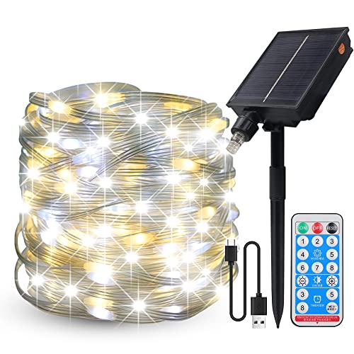 Fairy Lights Solar 20m, 200LED Waterproof Fairy Lights with 17 keys Remote Control and USB,Warm white and white Copper Wire LED Fairy Lights for Indoor Outdoor Use,Party,Christmas, Wedding Decoration Fairy Lights Solar 20m, 200LED Waterproof Fairy Lights with 17 keys Remote Control and USB,Warm white and white Copper Wire LED Fairy Lights for Indoor Outdoor Use,Party,Christmas, Wedding Decoration von KISUFU