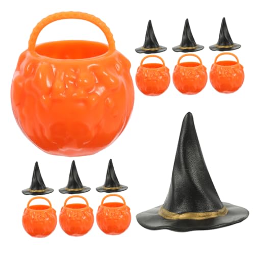 KITANDOVE 1 Satz Hexeneimerglas Halloween-charme Bonbonhalter Topf Miniaturen-zauberer-zubehör Miniatur-hexenhut Hexenhandwerk Mini-jack-o-laterne Mini-halloween-figuren Mini-zaubererhut Pp von KITANDOVE