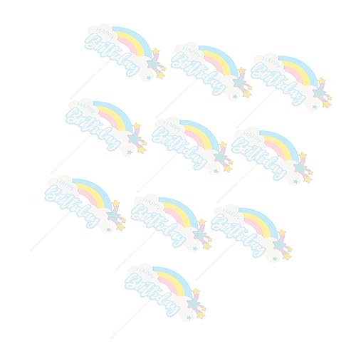 KITANDOVE 10 Stück Wolke Regenbogen Karte Geburtstag Kuchen Topper Ornamente Party Dessert Kuchen Topper Geburtstag Party Kuchen Ornamente Regenbogenmuster Stern Kuchen Topper Papier von KITANDOVE